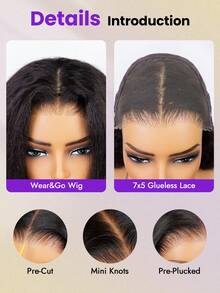 OQ 18-30 Inch 180% Density Long Glueless Wear-And-Go Wig, Curly/Straight Human Hair, 7x5 Pre-Cut HD Lace, Natural Color, Pre-Plucked Hairline, Natural And Realistic, Easy To Wear, Suitable For Holiday Styling - SNatural - View 8