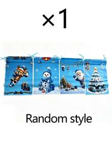 50pcs/25pcs/1pc Christmas Blue Drawstring Gift Bag - Includes Snowman, Santa Claus, Reindeer, And Christmas Tree Designs; Suitable For Christmas Party Gift Wrapping, Winter-Themed Party Souvenirs, And Christmas Dinner Favors. - One Size Fits All - View 9