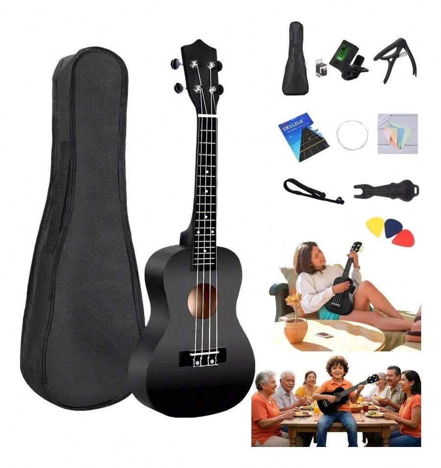 Ukelele Soprano Acústico Savefree 21 In Negro Con Afinador Y Funda - Negro - Ver 1