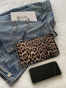 1pc Brown Vintage Leopard Print PU Envelope Crossbody Bag For Women - Brown - View 4
