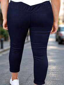 New Arrival Fashion Plus Size Women's Clothing All-Season Versatile Drawstring Casual Long Pants - Navy - View 2