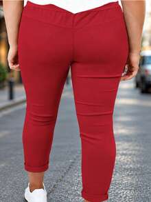 New Arrival Fashion Plus Size Women's Casual Drawstring Long Pants, Versatile For All Seasons Red - Red - View 2
