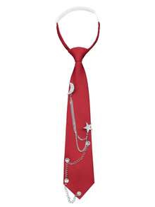 1pc Women's & Men's Tie, Punk Metal Chain Pre-Tied Adjustable Black Tie, Suitable For Uniform, School, Shirt Accessory - Multicolor - View 11