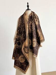 1pc Faux Cashmere Design Planet Pattern Jacquard Warm Scarf For Women, Air Conditioning Room Blanket, Autumn/Winter Outdoor Travel Cold Protection Neck Warmer, Soft Decorative Scarf Shawl Dual-Use, Suitable For Daily Matching, First Choice For Gifts - Multicolor - View 12