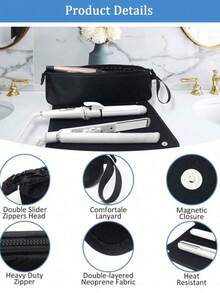 Heat-Resistant Hairdressing Tool Storage Bag - Travel Felt Organizer Bag With Heat-Insulating Pad, Compact Storage Pouch For Curling Iron, Hair Straightener, Flat Iron, Blow Dryer And Styling Tools, Multi-Compartment Design, Travel Hair Accessories, Fashionable Design, Zipper Closure, Straightener And Curler Set, Pencil Case, Convenient For Travel - Multicolor - View 9