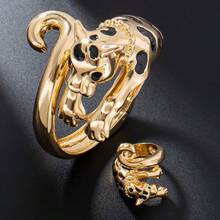 Letingsha Leopard Print Bracelet And Open Ring Set, Gold-Plated Black Enamel Spotted 3D Animal Design, Adjustable Fashion Jewelry Set, Suitable For Women's Banquet, Party And Daily Wear - Yellow Gold - View 8
