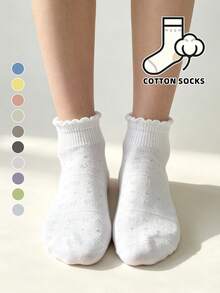 1/5/10 Pairs Women's Mesh Bow Knot Socks, Sweet Ruched Light Color Ankle Socks With Sweet Lettuce Edge Cuff, Soft Short Socks Suitable For Daily Wear, Women's Cotton Socks - Multicolor - View 6