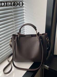 Dedoo Tas Tangan Minimalis Warna Polos yang Modis, Tas Tote Multifungsi, Tas Selempang, Cocok untuk Wanita Berbelanja, Perjalanan Kerja, dan Penggunaan Sehari-hari - Kopi - View 8