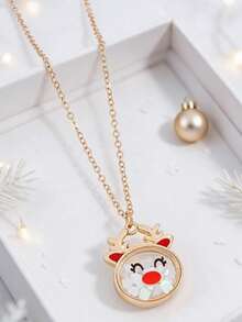1Pc Christmas Reindeer Shaker Pendant Necklace For Girls, Cute Rudolph Red Nose Shaking Star Confetti Charm Necklace, Xmas Holiday Party Jewelry Gift - Multicolor - View 10