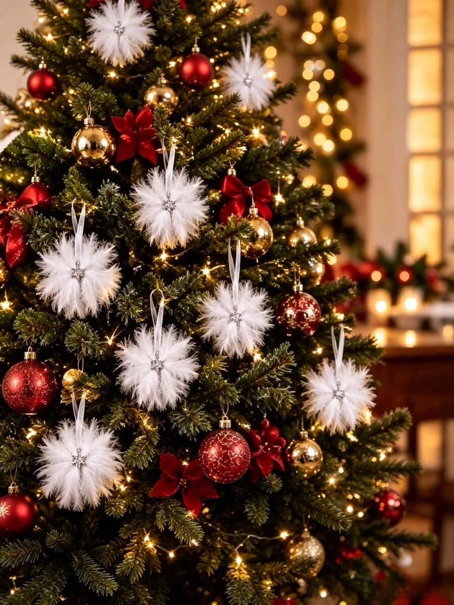 1pc White Artificial Feather Snowflake Christmas Decoration, Christmas Tree Hanging Ornament, Suitable For Christmas Tree Decor, Home Hanging Decor, DIY Crafts, Christmas Tree Hanging Ornament - Multicolor - View 1