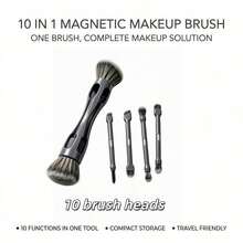 10 In 1 Magnetic Detachable Makeup Brush Set, Portable Travel Cosmetic Brushes, Soft Synthetic Bristles For Powder Blush Eyeshadow Contour Concealer, Multi-Functional Makeup Tools For Beginners/Halloween/Christmas/Random Style - Multicolor - View 10
