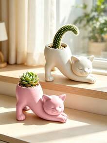 3D Printed Cute Cat Planter, Adorable Lying Cat Design, Multiple Colors Available, Suitable For Succulents And Cacti, Creative Desktop Greenery Pot, Healing Desk Decor Ornament - Multicolor - View 10