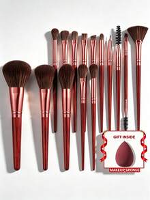 15pcs And 1pc Gift Makeup Brushes Set, Soft Dense Cosmetic Brushes For Foundation Powder Blush Eyeshadow Concealer Contour Highlight, Complete Face & Eye Makeup Brush Kit, Handles For Makeup Beginners And Daily & Party Makeup Application - Multicolor - View 1