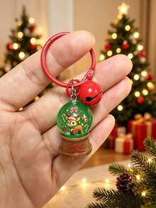 Christmas Snowflake Ball Keychain - Santa Claus, Reindeer And Christmas Tree Pendant With Bell - Small Holiday Gift - Multicolor - View 4
