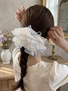 1pc Sweet Polka Dot Lace Ruffle Hair Scrunchie, Korean Style Oversized Mesh Hair Tie, Luxury Fashion Hair Rope For Women - Multicolor - View 2