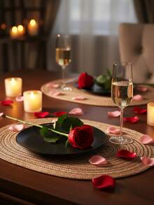 1/4/6/8 Coffee Brown Oval Woven Placemats, Non-Slip Heat-Resistant High-Resilience, Foldable And Rollable For Easy Storage, Suitable For Wedding Party Table Decoration, Daily Home Kitchen Dining Room And Room Decor - Brown - View 10