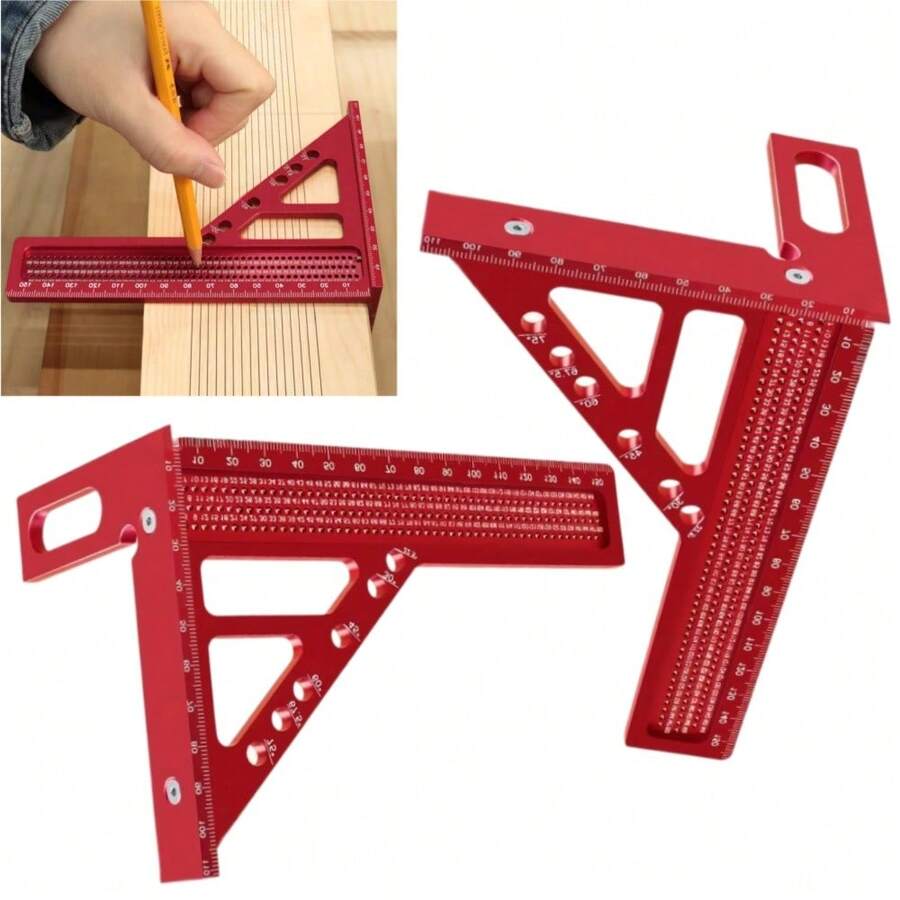 Multi Angle Triangular Ruler With Hidden Pin, Elongated Woodworking Square Ruler, Aluminum Alloy Marking Scale, T-Shaped Ruler For Marking Holes, 45/90 Degree Protractor, Drawing Marking Square Ruler, Measuring Tool