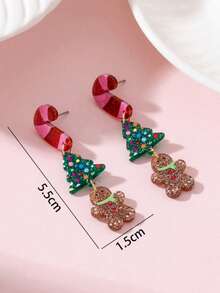 1 Pasang Anting-Anting Perhiasan Wanita Desain Pohon Natal Tongkat Natal Berkilau dan Manusia Kue Jahe yang Lucu, Hadiah Sempurna untuk Pesta Liburan - MultiWarna - View 4