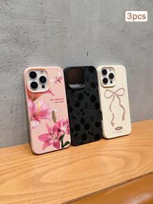 3pcs Multicolor Printed Leather Texture TPU Shockproof Full Coverage Protective Phone Case Compatible With Apple 11/12/13/14/15/16/17 Pro Max - Multicolor - View 2