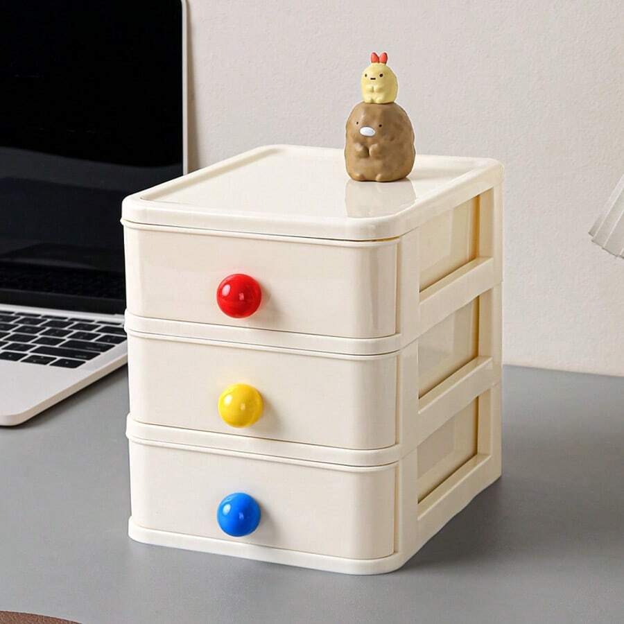1pc Dopamine Desktop Storage Box, Mini Plastic Drawer Organizer For Desk, Hair Accessories And Jewelry Storage - Apricot - View 1