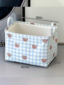 1pc Bear Print Checkered Storage Bin,Sweet Minimalist Style Fabric Rectangular Shape With Carry Handle Detail,Foldable Large Capacity Clothes Sundries Storage Organizer,For Bedroom Home Daily Use All Season Household Decor Christmas Clothing Storage - Multicolor - View 15