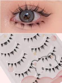 Snake Series Cold Beauty Thick Lower Eyelashes, One-Piece Natural Realistic Transparent Stem Manga Slouchy Style Short Lower False Eyelashes, 1 Box 5 Pairs - Black - View 1