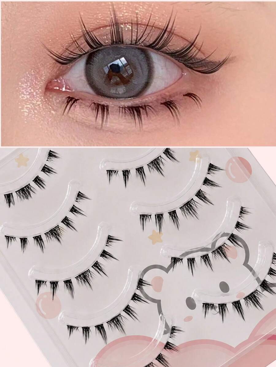 Snake Series Cold Beauty Thick Lower Eyelashes, One-Piece Natural Realistic Transparent Stem Manga Slouchy Style Short Lower False Eyelashes, 1 Box 5 Pairs - Black - View 1