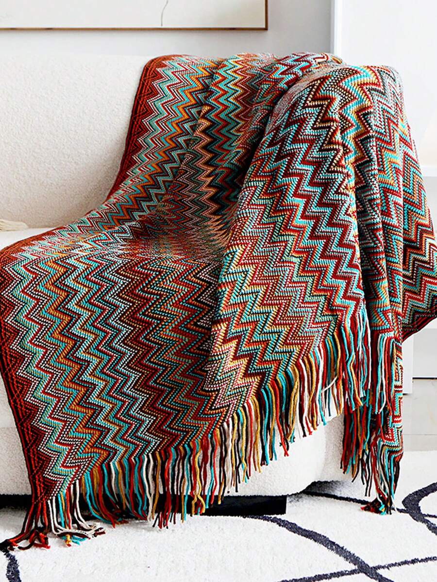1pc Blanket For Bed, Office, Car, Knitted Sofa Throw, Air Conditioner Cover, Nap Blanket - Red - View 1