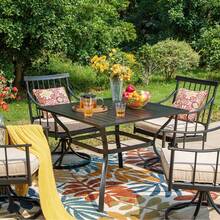 1 Mesa de Comedor Exterior Cuadrada de 37 Pulgadas para 4 Personas, Mesa de Patio de Metal con Revestimiento Electrónico, Agujero para Paraguas de 1.5 Pulgadas, Estructura Resistente para Jardín, Terraza y Exteriores - Negro - Ver 6