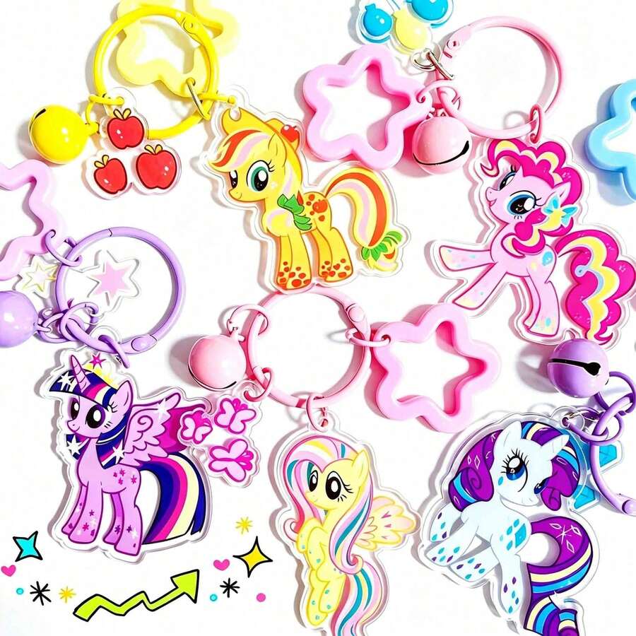 Hasbro 1pc My Little Pony Cartoon Keychain Bag Charm With Bell, Cute Highly Attractive Exquisite Backpack Pendant, Party Decoration Accessory, Party Favor Gift, Key Ring, Creative Gift Craft Ornament, Party Key Ring Gift Bag, Halloween Christmas Gift, Car Key Chain, Clothing Accessory, Bright Colors, Party Costume Accessory, Party Photo Prop, Suitable For Graduation Party, Birthday Gift, Best Friend Gift, Wedding