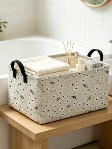 Rectangular Daisy Storage Basket,Collapsible Gift Basket With Handles,Books Box, Room Decor,Can Store Clothes, Cosmetics, Books, And Other Miscellaneous Items,Suitable For Bedroom, Bathroom, Kitchen, Office And Other Uses,Christmas Gift, Halloween Gift For Family And Friends - Multicolor - View 5