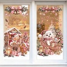 1/6pcs Christmas Window Cling, Static Cling, Reusable, For Living Room Window, Santa Snowman Nutcracker Bear Gift Print, Holiday Window Decor - Christmas Window Film - View 4