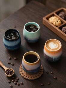 4pcs/Set Kiln-Fired Glazed Ceramic Coffee Cups, Reactive Glaze Espresso Cups, Japanese Style Small Tea Cups, Suitable For Latte, Americano, Microwave And Dishwasher , Unique Gradient Color Drinkware, Suitable For Home, Office, Cafe - Multicolor - View 3