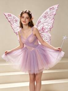 Colorful Laser Double-Layer Butterfly Wings Back Decor, Forest Style Fairy Wings Girl Birthday Party Photo Prop, Halloween Cosplay Fairy Angel Wings Accessory - View 2