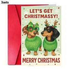 1/3sets "LET'S GETCHRISTMASSY!"Cute Dachshunds Greeting Card,Two Cute Dachshunds Wearing Christmas Themed Sweaters And Glasses,Suitable For Christmas,New Year And Various Holiday Parties - A - View 8