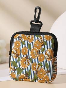 1pc Fruit Print Mini Coin Purse, Zipper Closure Small Pouch With Swivel Hook For Earphones Coins Keys Small Items, Can Hang On Backpack - Multicolor - View 5