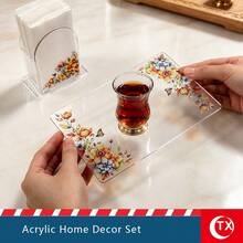 TX Acrylic Tray And Tissue Box Set, Rectangular Welcome/Reception Phrase Tray, Transparent Napkin Holder, For Entertaining Guests/Afternoon Tea/Coffee Table Decoration, Suitable For Home, Living Room And Wedding Party Decoration. - Multicolor - View 7
