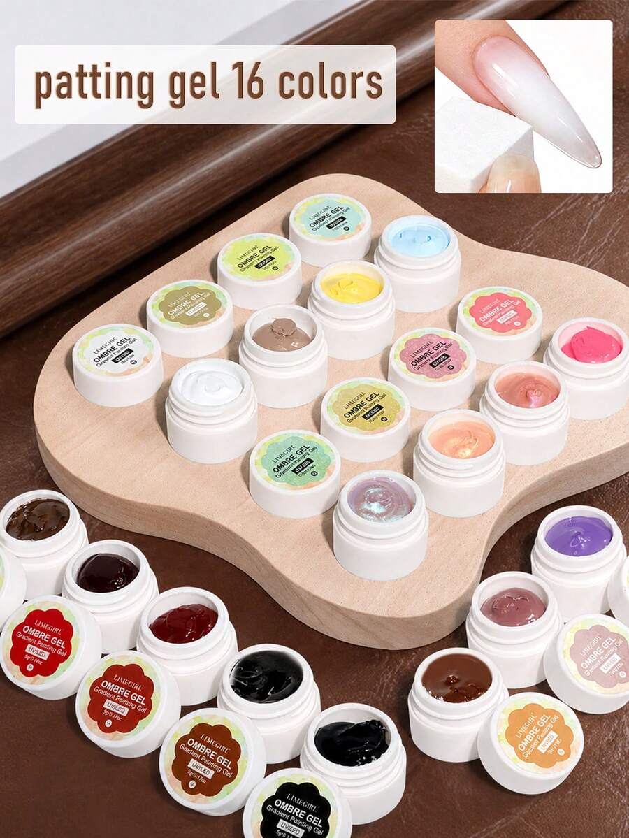 LIMEGIRL 16 Colors 5g UV/LED Gradient Painting Gel, Removable, High Color Saturation, Suitable For Beginners, Can Create Gradient Blending, Halo, French Manicure, Suitable For Home DIY And Nail Salon - Multicolor - View 1