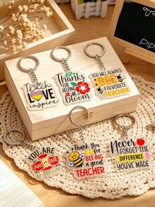 6/1pc Teacher's Day Keychain Set, Teacher's Day Commemorative Gift, Thank You Teacher, Unisex, Backpack Charm, Car Keychain, Suitable For Daily Wear, Vacation, Party, Event Souvenir, And The Best Gift For Teachers - Multicolor - View 7