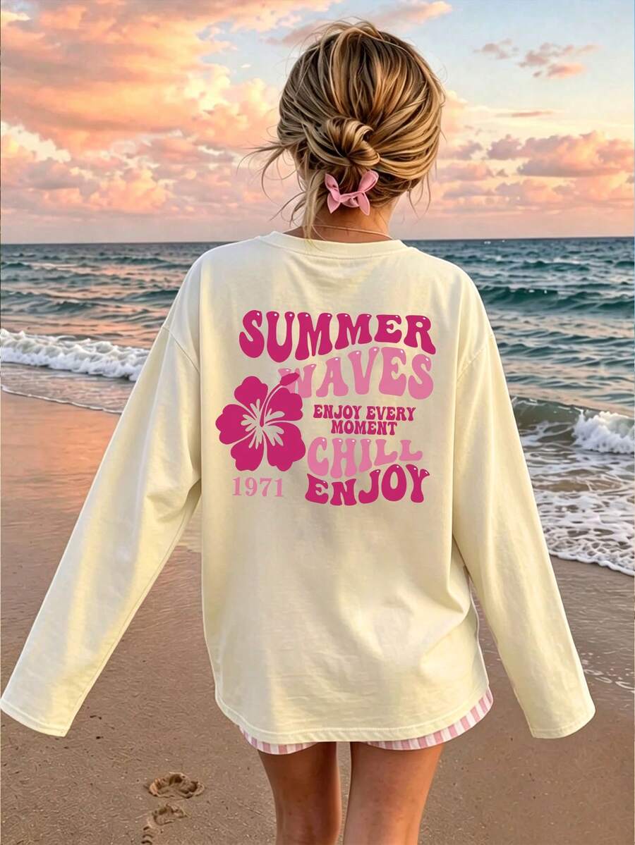 Tween Girl Casual Fun Print Crew Neck Pullover Long Sleeve T-Shirt Autumn/Winter Top - Apricot - View 1