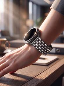 水鑽手錶錶帶與錶殼，相容於 Galaxy Watch9/8 40mm 與 44mm，優雅時尚亮面金屬水鑽錶帶，防摔防刮水鑽錶殼，相容於 女款手錶錶帶與錶殼，休閒商務派對奢華智慧手錶錶帶 - 鑲鑽錶帶+錶殼-黑色 - 查看 7