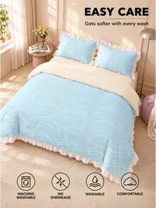 2/3pcs Light Sea Ripple Pattern Ruffled Duvet Cover Set, Set Includes 1 Duvet Cover + 1/2 Pillowcases, No Filling - Soft, Comfortable, Breathable Bedding, Suitable For All Seasons, Perfect For Creating A Cozy And Warm Bedroom, Guest Room, Ultra Soft, Breathable, Moisture-Wicking Bedding - Multicolor - View 8