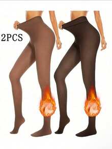 1/2 Pairs Thickened Warm Tights, High Elasticity Semi-Sheer High Waist Design, Suitable For Autumn/Winter, Comfortable And Warm - Multicolor - View 13