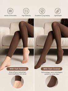 1/2 Pairs Women Brown High Elastic Slim Pantyhose, Spring Autumn Thin Base Tights, 2-In-1 Open/Closed Toe, Soft Versatile Stockings - Coffee Brown - View 2