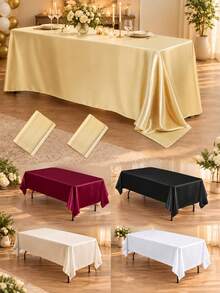 1 pieza Mantel rectangular de satén 145*180cm/145*260cm/145*320cm/145*360cm Cubierta de tela suave Mantel de satén adecuado para boda, fiesta, mesa de comedor, Halloween, Navidad, banquete y fiesta (Múltiples colores disponibles) - Multicolor - Ver 2
