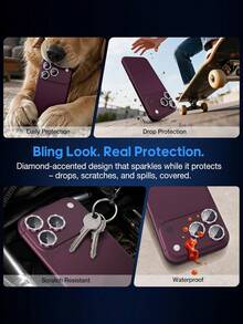 3Pcs Camera Lens Protector Set [Rhinestone-Accented Burgundy] – Tempered Glass [Scratch-Resistant] – Individual Metal Ring Covers. Splash-Proof, Fingerprint-Resistant, And Shock/Scratch-Resistant; Easy To Install. Compatible With IPhone 18 Pro / 18 Pro Max. - Burgundy - View 5