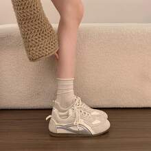 Women's Colorblock Lace-Up Thick Sole Height-Increasing Fashion Versatile Casual Sports Shoes Lightweight Comfortable Commuting Training Shoes - Off White - View 4