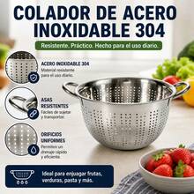 304 Stainless Steel Colander With Side Handles And Uniform Drainage Holes For Fruit, Vegetables And Pasta, Durable 24 Cm Diameter Kitchen Strainer - Silver - View 5