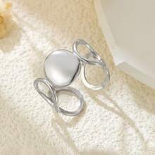 1pc Elegant Silver 304 Stainless Steel Round Polished Hollow Open Adjustable Ring, Suitable For Women's Daily, Vacation And Seasonal Wear - Silver - View 2