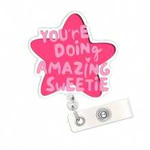 1pc "You're Amazing, Dear" Retractable Badge Holder - Acrylic Material, Suitable For Nurses, Employees And Doctors | Fun Design | Durable Badge Holder, 2D Flat Style, Also A Heartwarming Encouragement Gift For Colleagues. - Multicolor - View 4